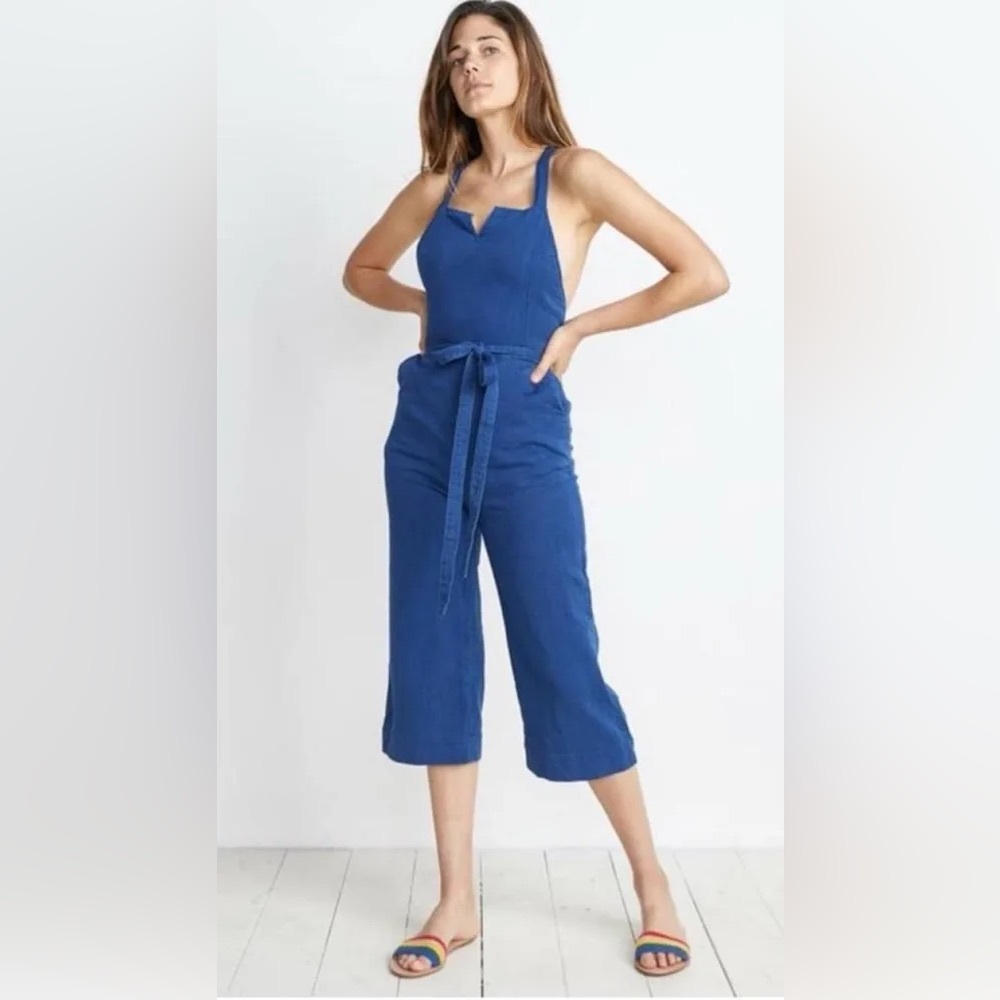 Marine Layer Goldie Blue Cropped Wide Leg Jumpsuit